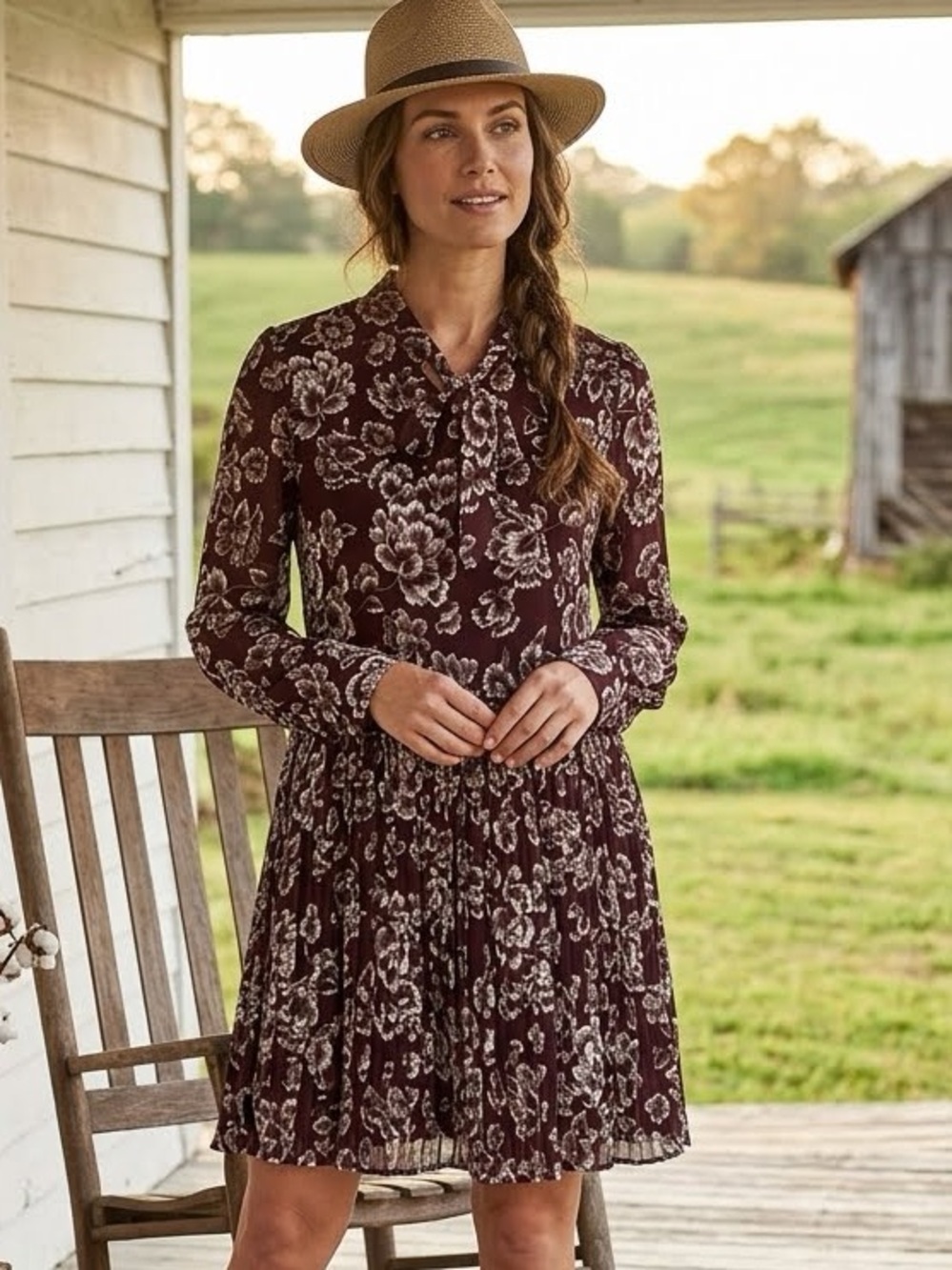 Fashion Union Bow Tie Neck Long Sleeve Pleated Mini Dress Size Large 10